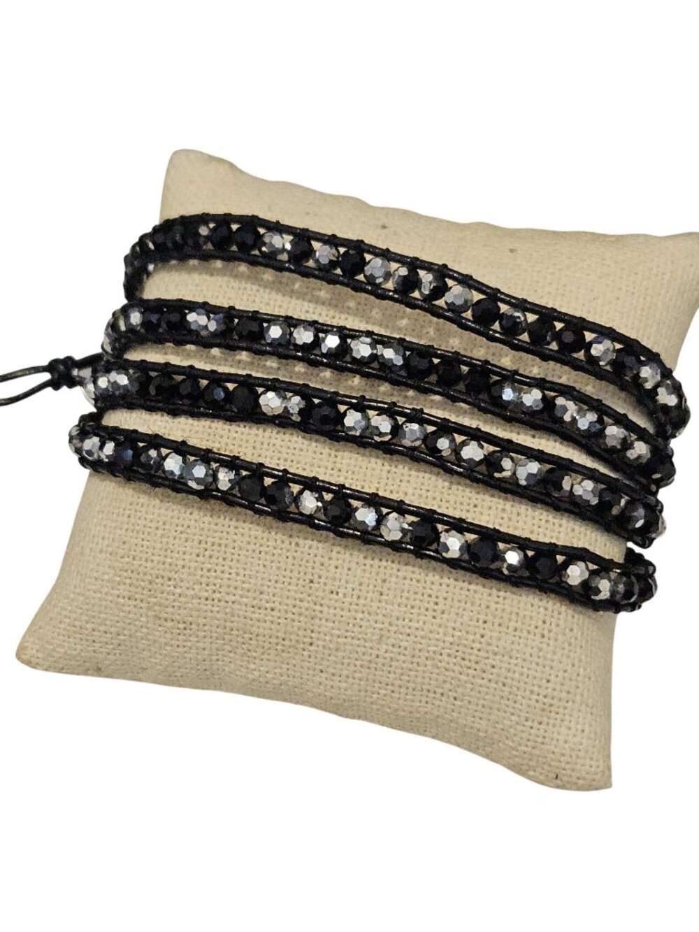 Victoria Emerson Black & Silver Tone Beaded Wrap Bracelet